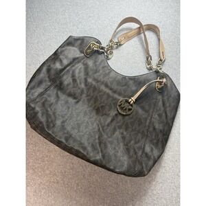 Michael Kors Jet Set MK Logo Brown Leather Tote Bag‎ Purse